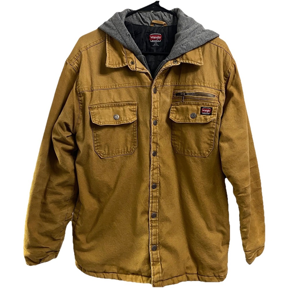 Wrangler Men's Workwear Quilted Lined Coat Hooded Duck Brown Jacket L(42-44) - Picture 1 of 6